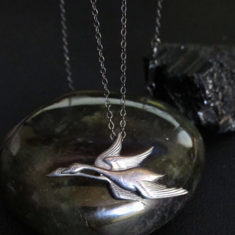 GEORG JENSON Flying Swans Necklace | Denmark | Vintage, Fully Signed, Rare